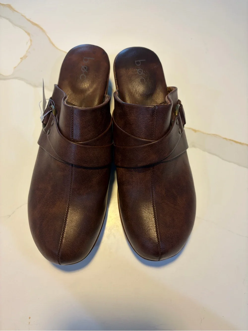 b.o.c. Born Concept Brown Leather Clogs Mules Women’s Size 9 Buckle Comfort